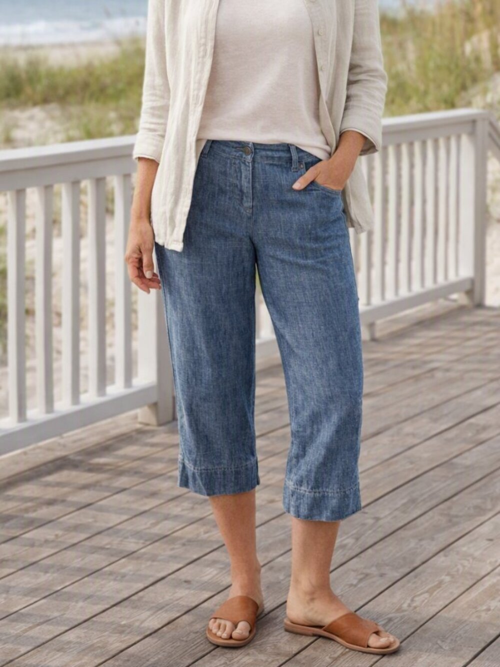 J. Jill Blue Cropped Chambray Lightweight Denim Pants